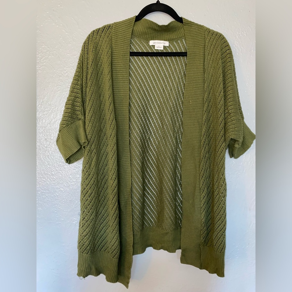 Liz Claiborne Olive Open-Front Cardigan